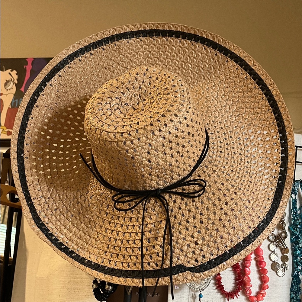 Straw Sun Hat with Black Trim and Bow
